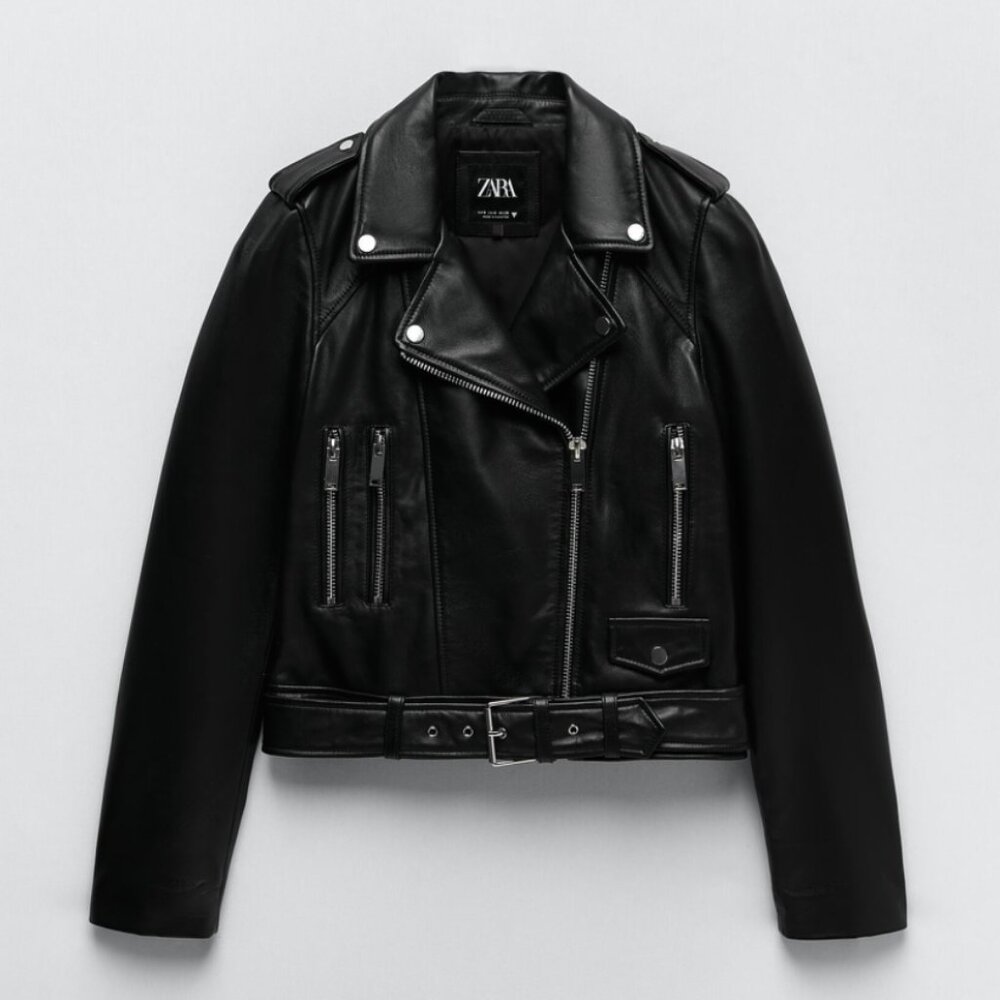 ZARA 100% Lambskin Leather Biker Jacket Size S 🖤 - Picture 16 of 16